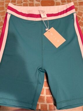 WILO Women's Teal Athletic Bike Shorts with Pink & White Trim